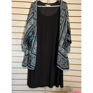 Studio One New York Womens 20W Black Paisley Chiffon Overlay Sheath Dress 2-in-1